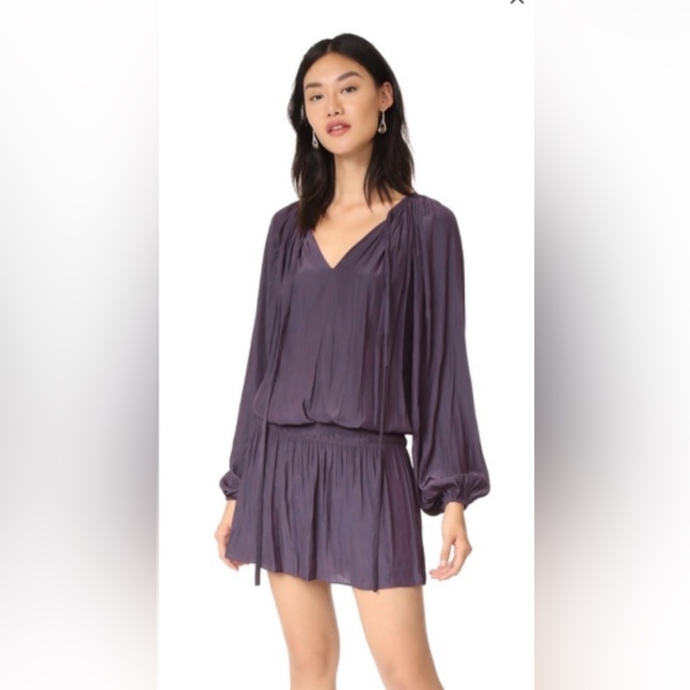 Ramy Brook Purple Long-Sleeve V-Neck Mini Dress